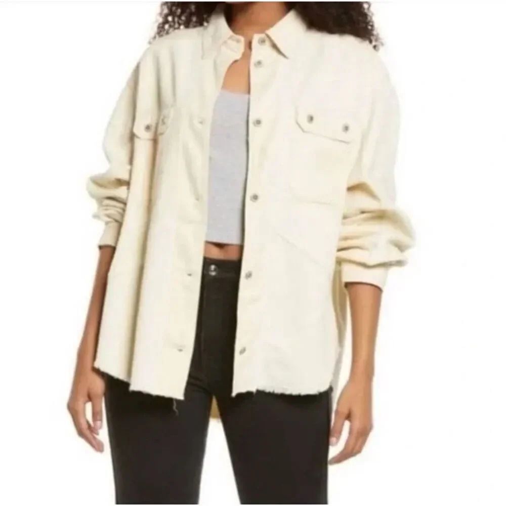 THREAD & SUPPLY | Ivory Ecru Corduroy Shacket Shirt Jacket Button Raw |‎ Small
